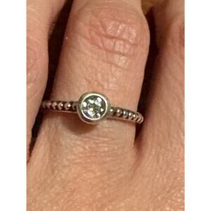 Sterling Silver Bezel Set CZ Ring T&C 925 Dotted Band Minimalist Solitaire Sz 7